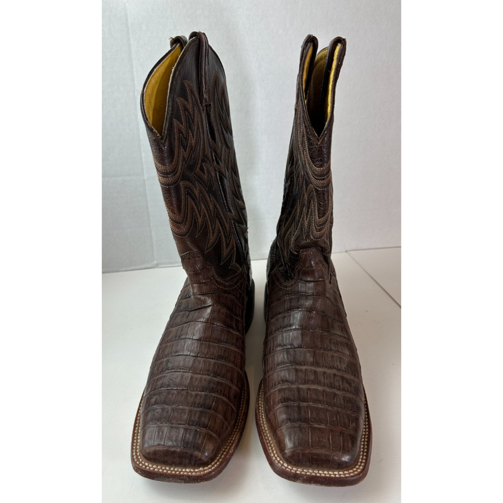 Cavender’s Alligator Print Western Boots Cowboy Square Toe Brown Men's Size 10 D - Picture 7 of 14